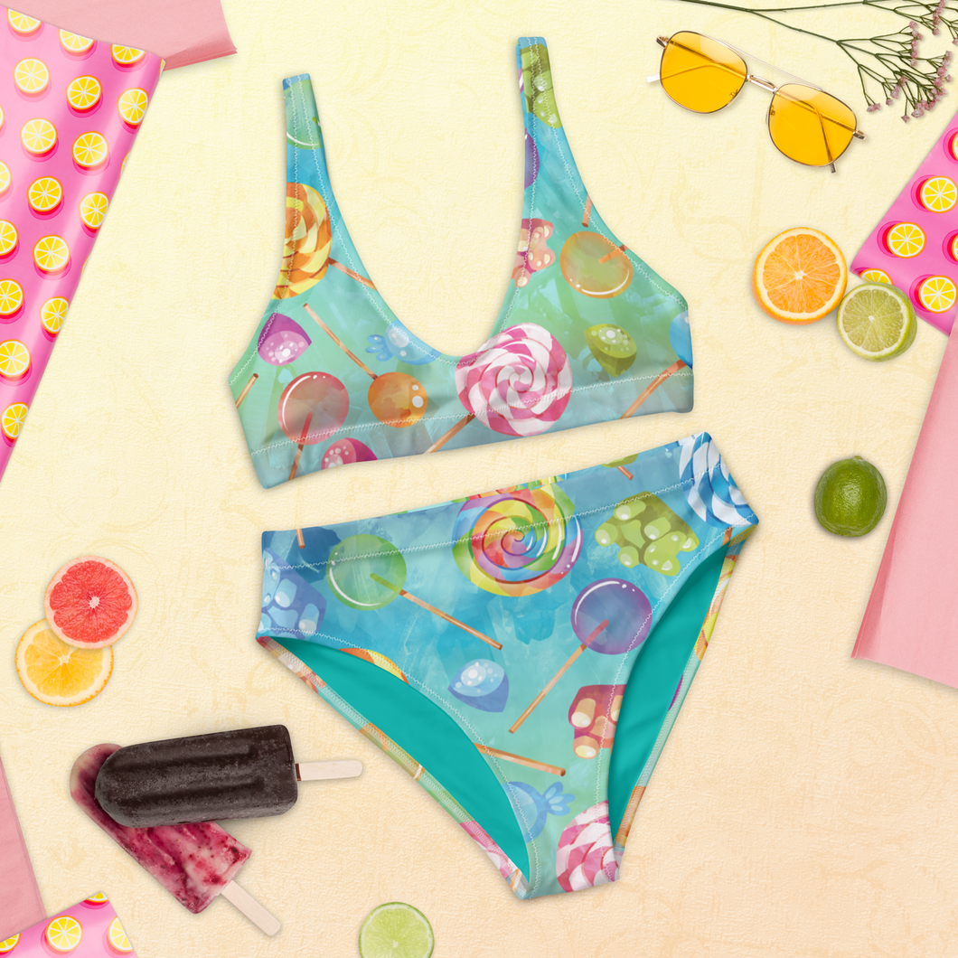 Candy Print Recycled high-waisted bikini